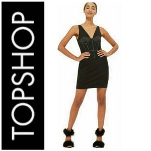 🌺 TOPSHOP Black Contrast Stitch Mini Bodycon Dress NWT 8
